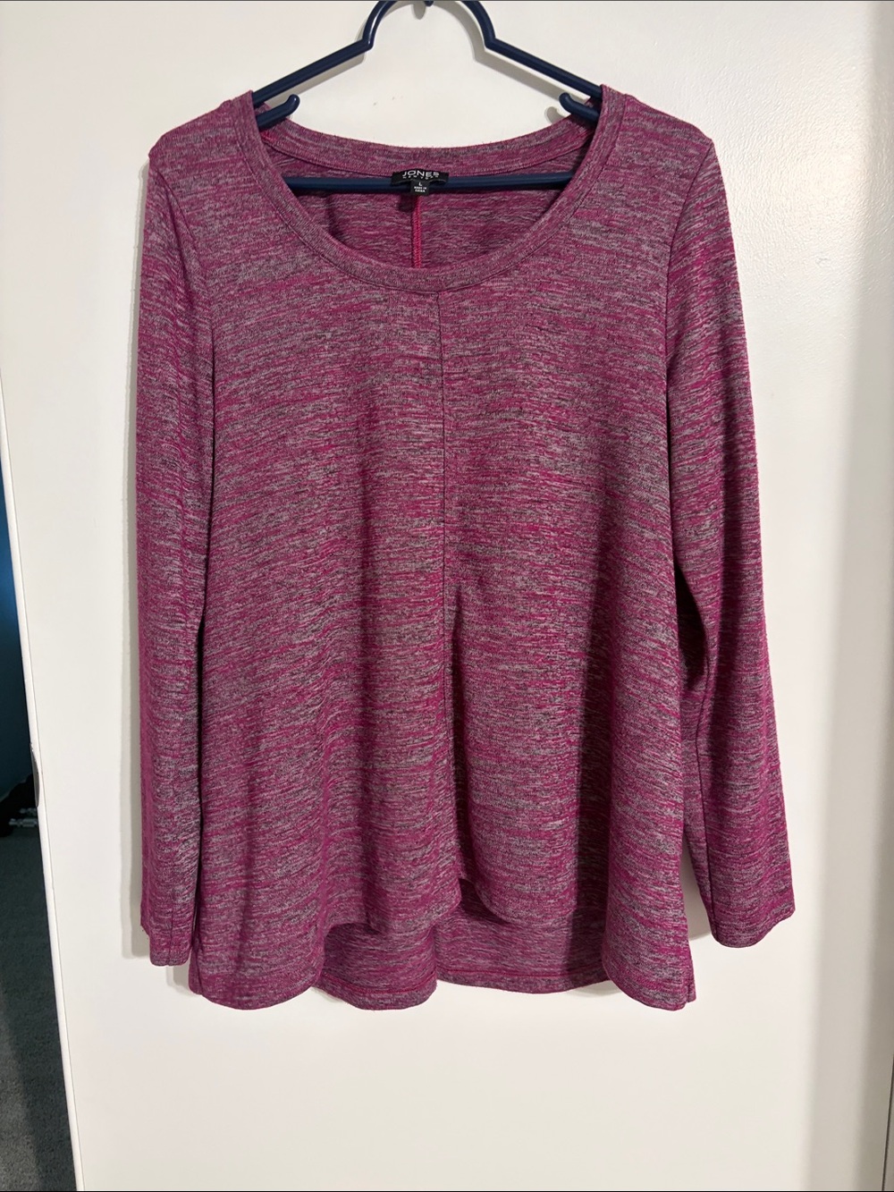 Jones New York Marled Fuchsia Scoop Neck Long Sleeve Top